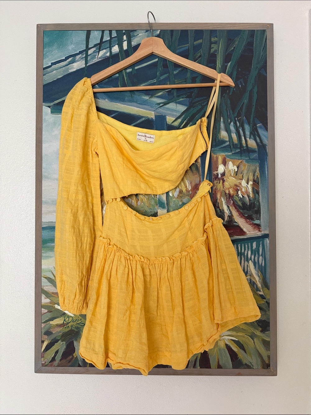 Golden Yellow One-Shoulder Crop Top & Skirt Set